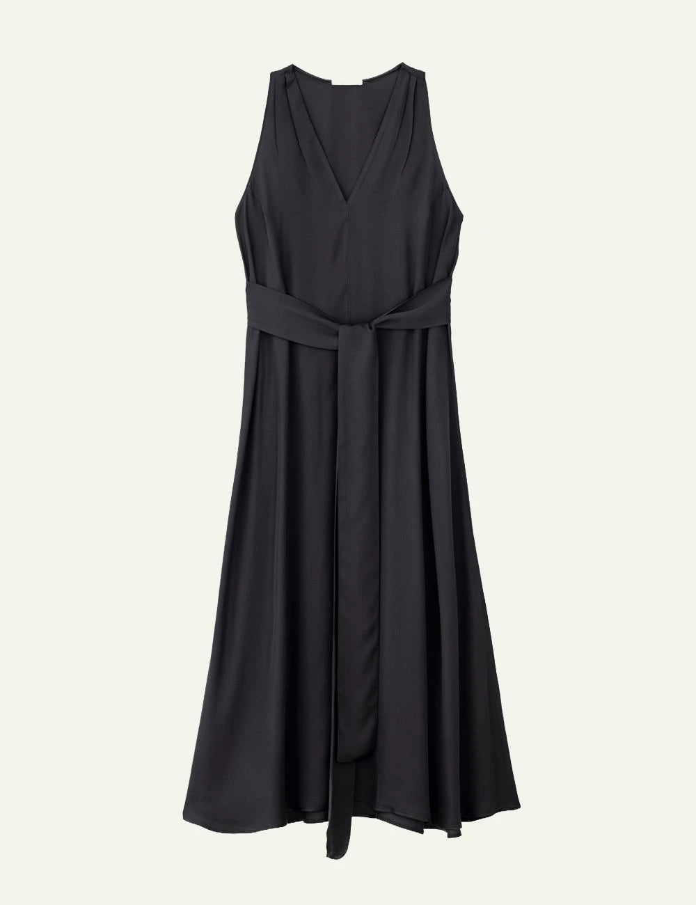 Philosophy black midi dress v neck sleeveless front view
