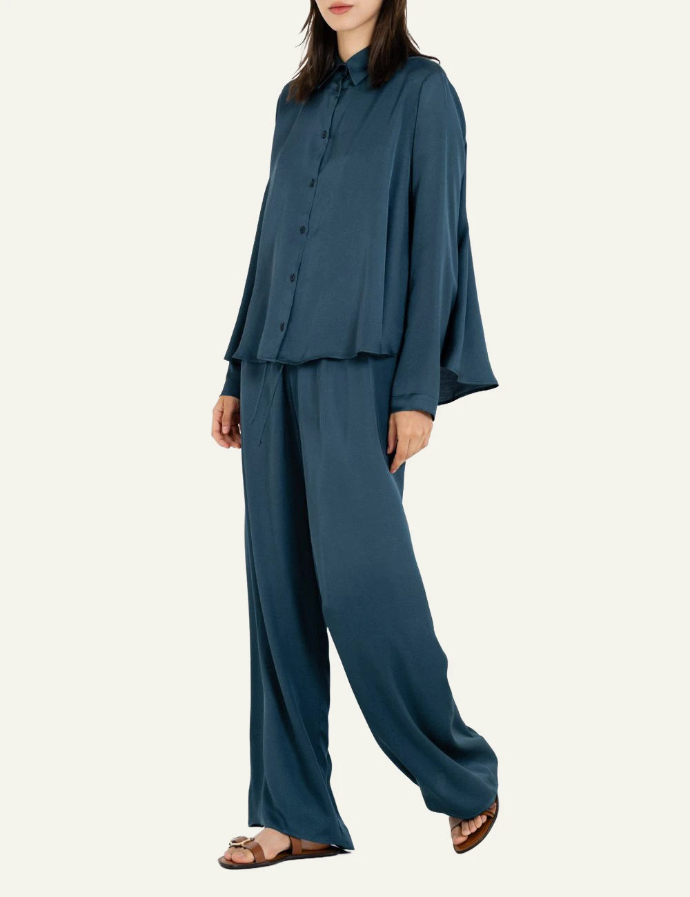 Philosophy blue shirt long sleeve button side clean view model