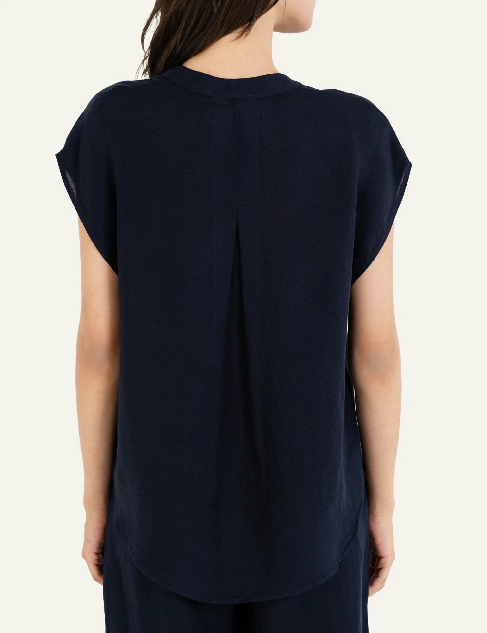 Philosophy blue sleeveless shirt button back view