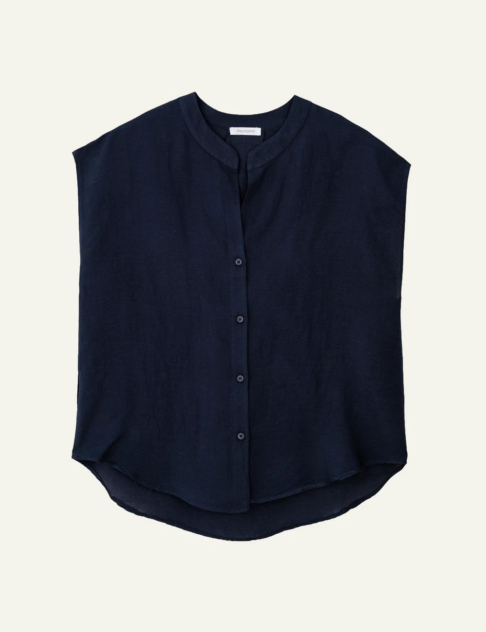 Philosophy blue sleeveless shirt button front clean view