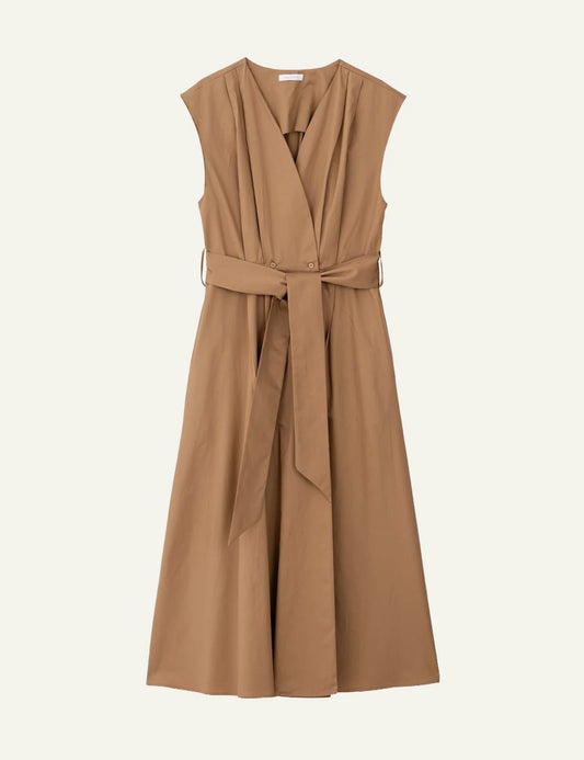 Philosophy camel midi dress v neck sleeveless front view