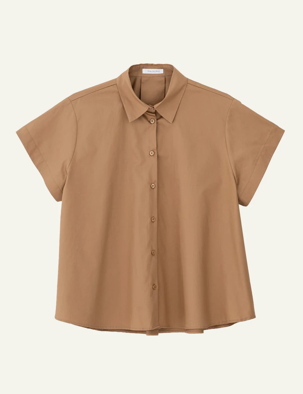 Philosophy camel short sleeve shirt button front clean view