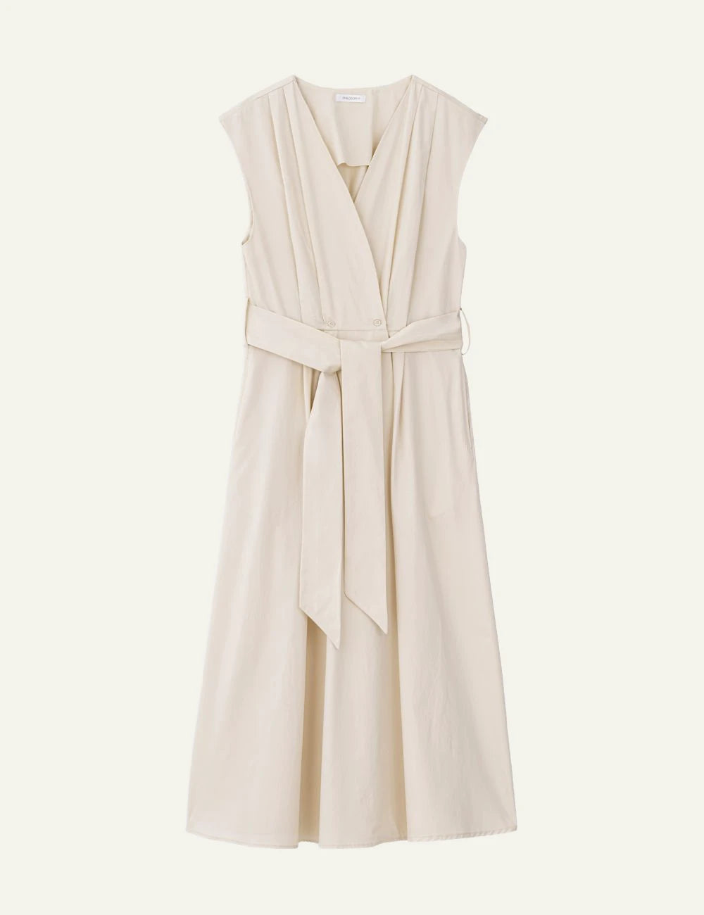 Philosophy cream midi dress v neck sleeveless front view