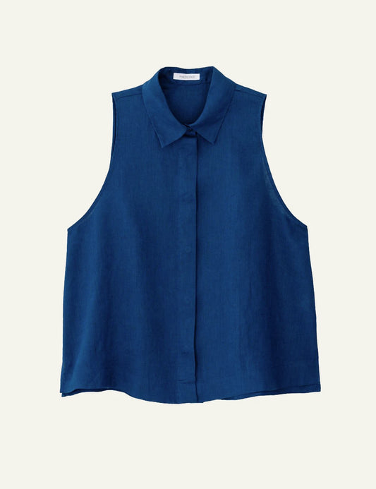 Philosophy cropped halter shirt blue flat lay front
