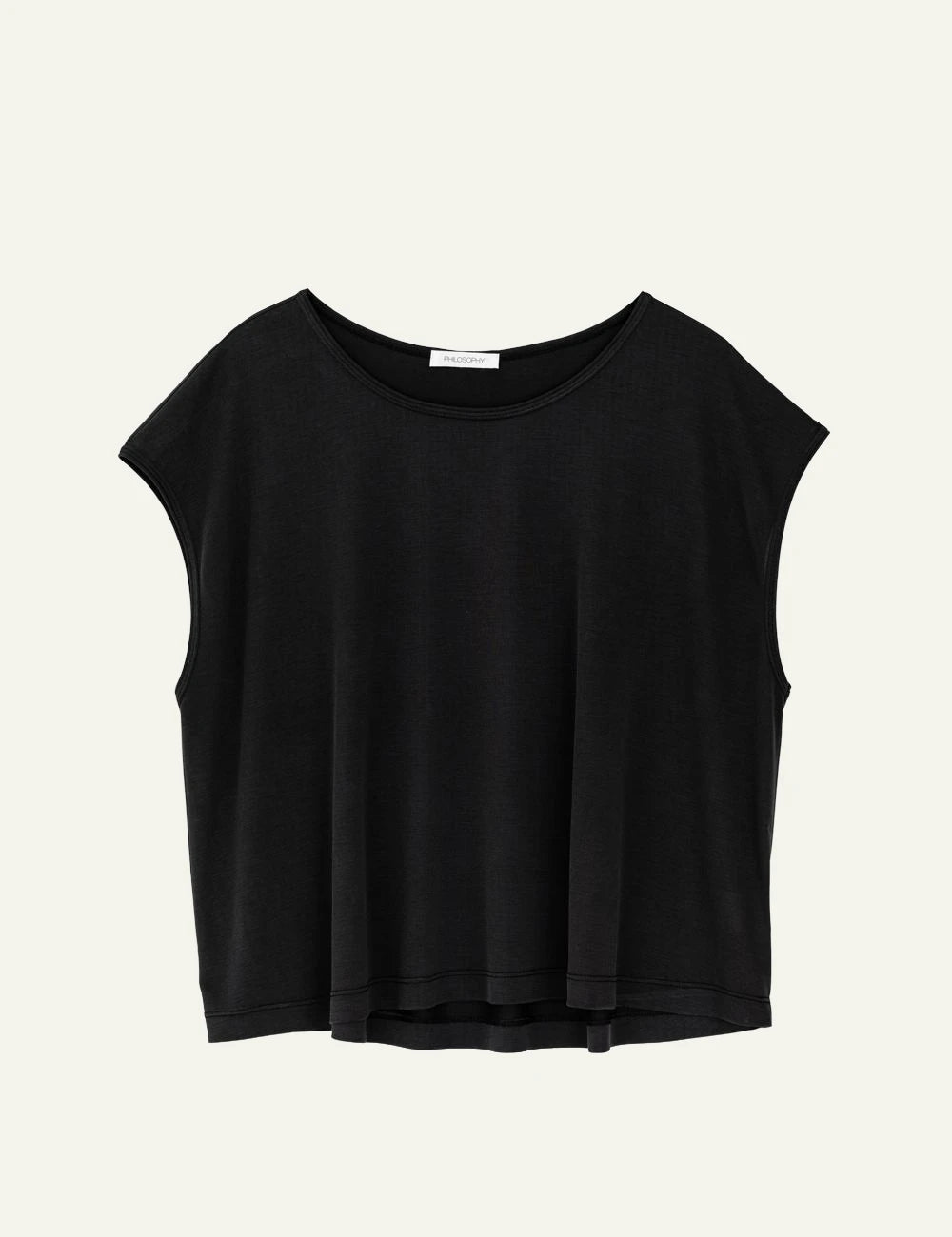 Philosophy cropped top black cap sleeve relaxed fit top front flat view