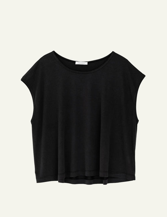 Philosophy cropped top black cap sleeve relaxed fit top front flat view