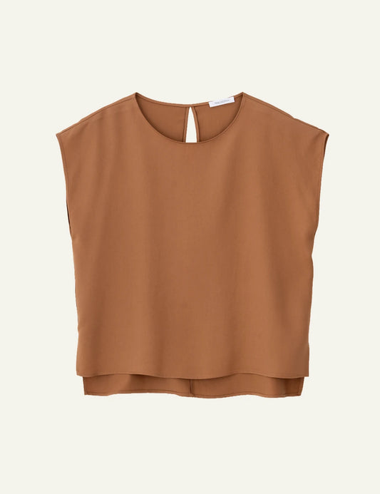 Philosophy cropped top camel sleeveless loose round neck front view