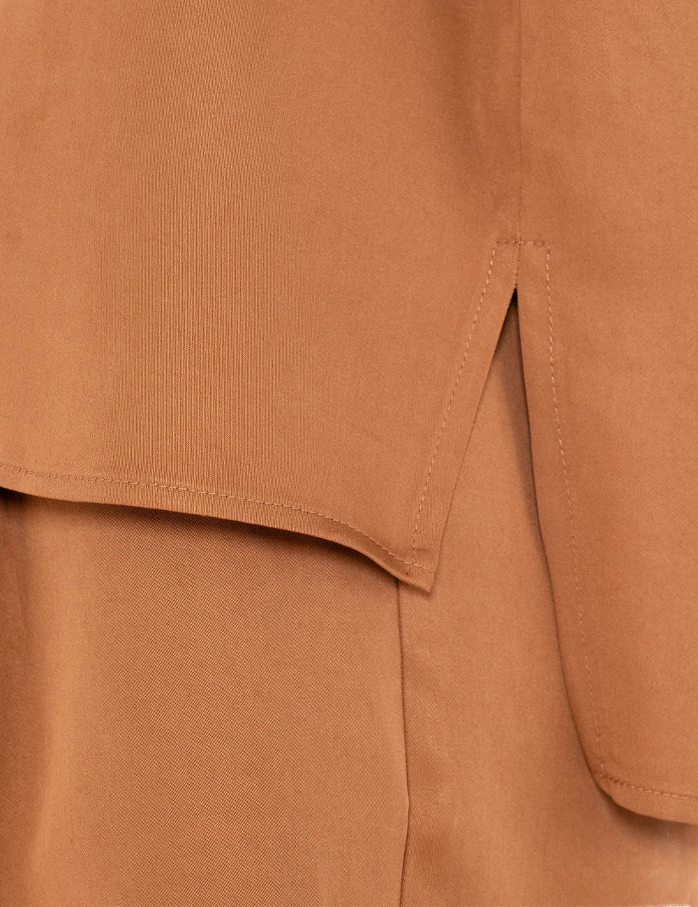 Philosophy cropped top camel sleeveless loose round neck side detail view