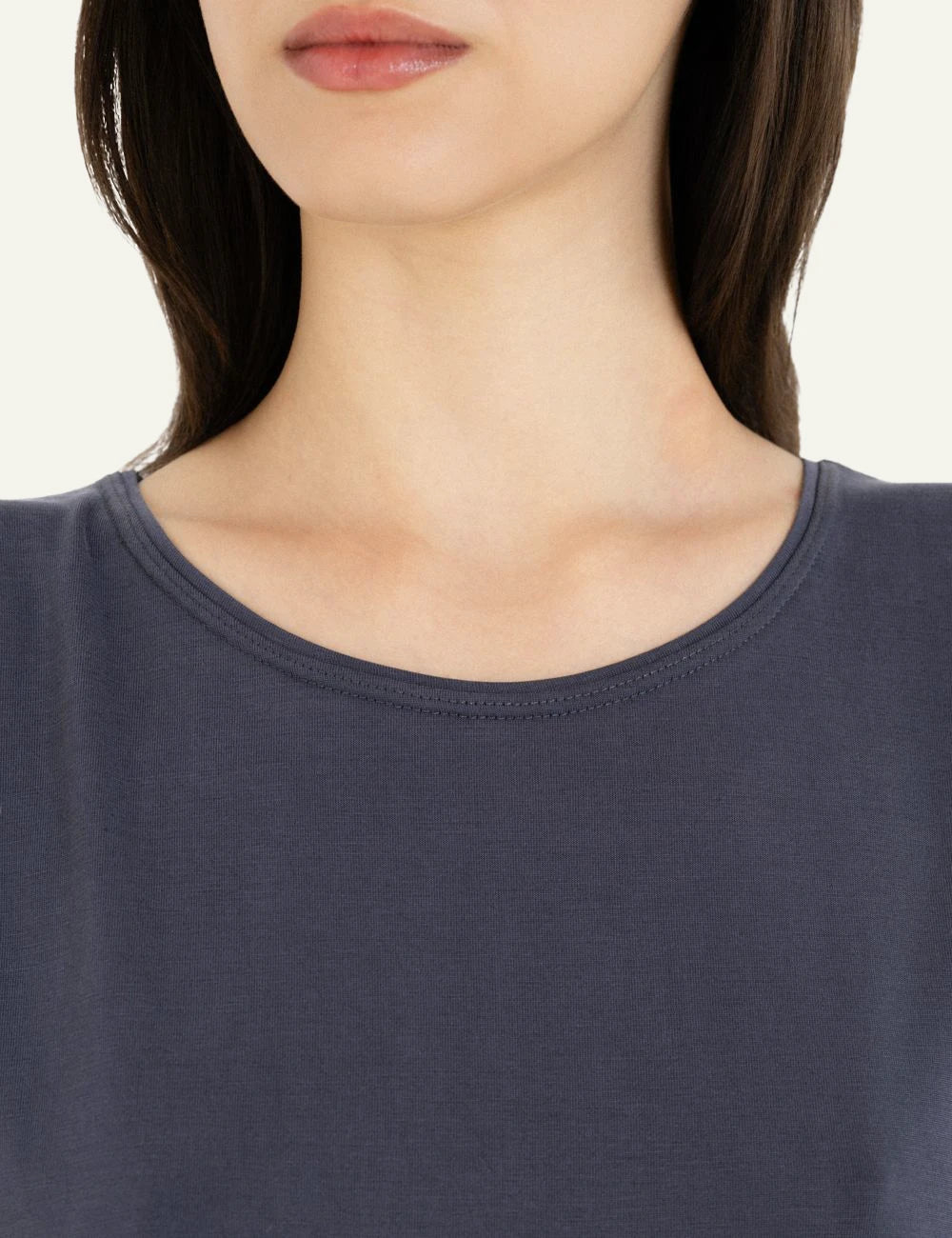 Philosophy cropped top dark blue cap sleeve relaxed fit top detail view