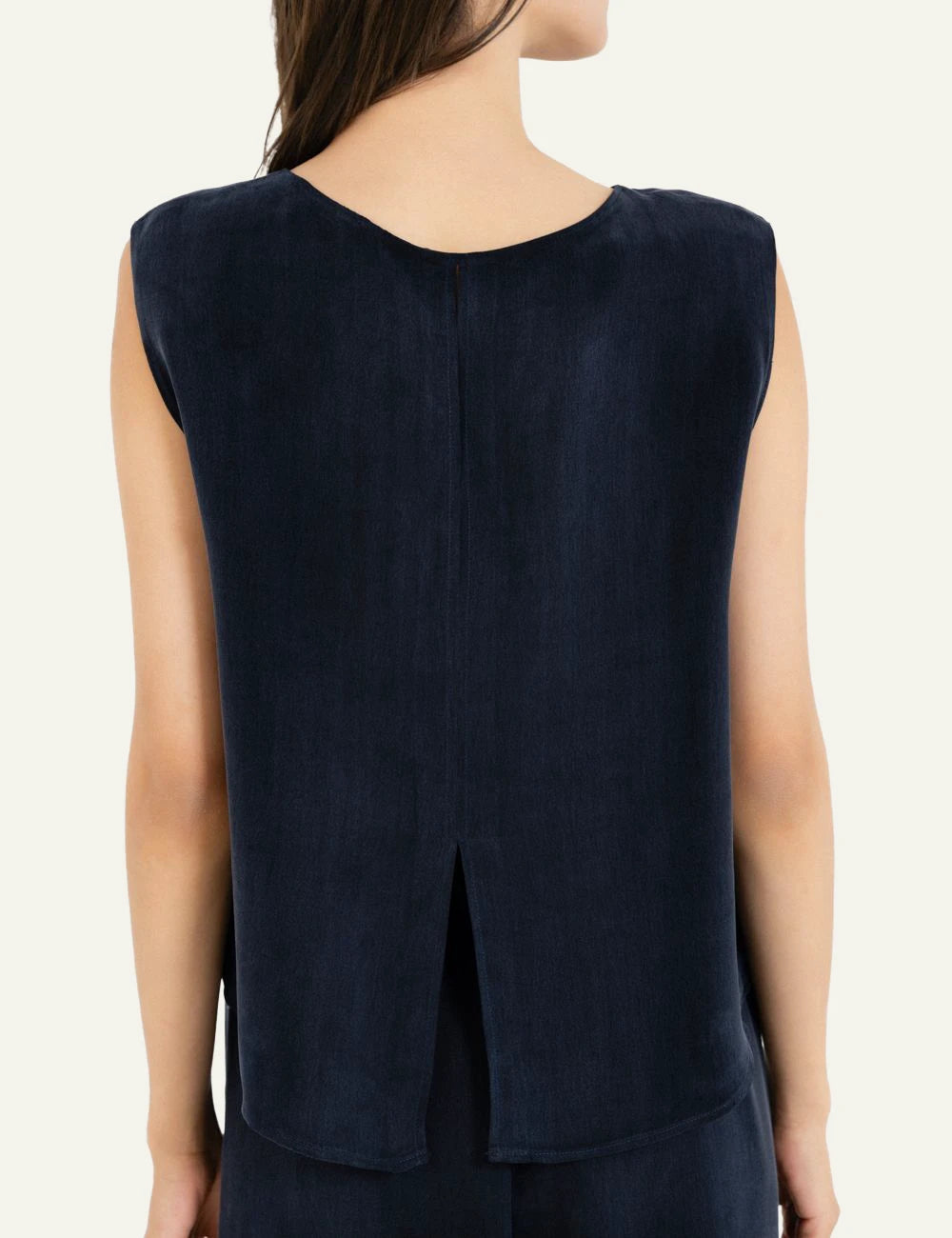 Philosophy cropped top dark blue sleeveless loose fit top back view
