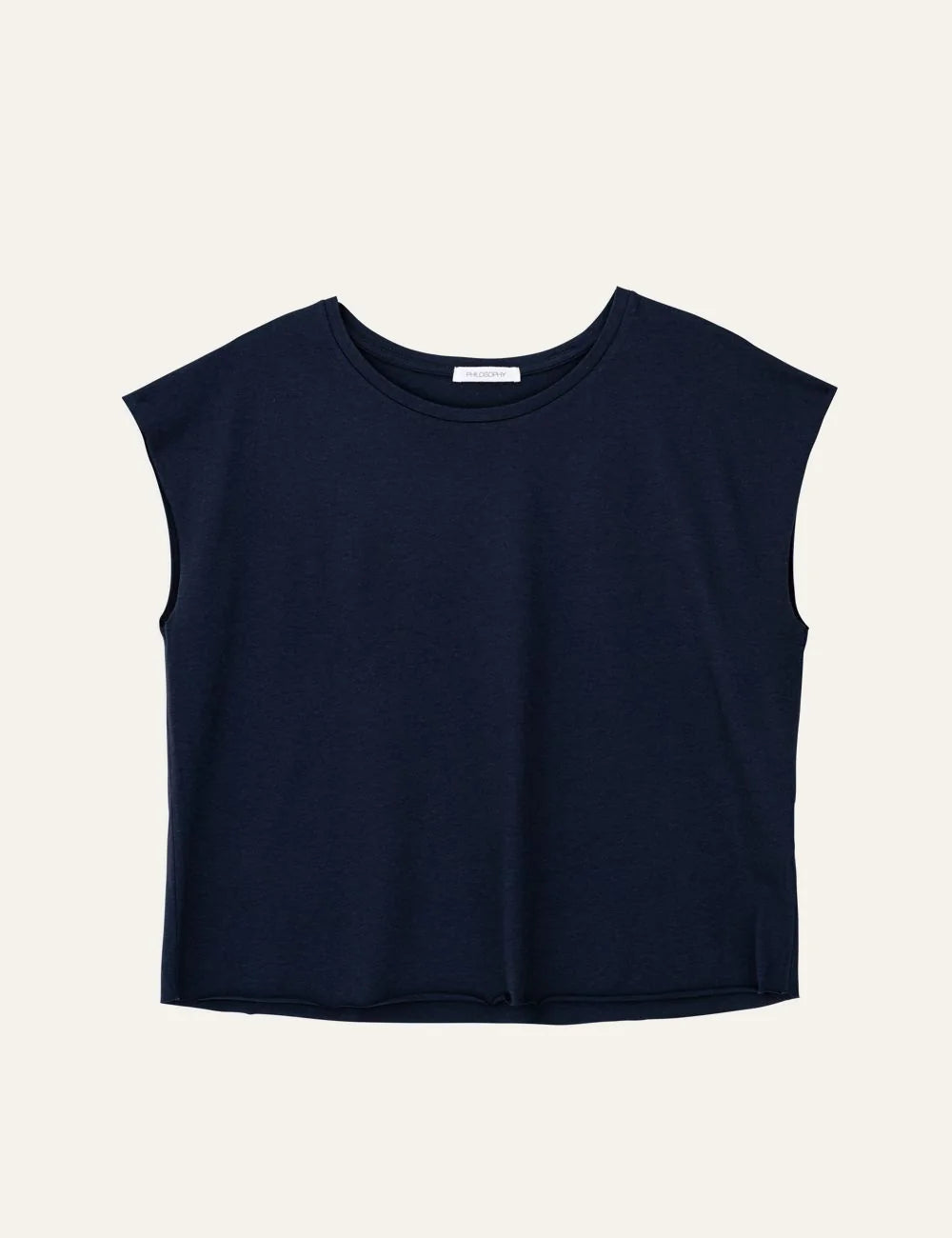 Philosophy cropped top dark blue sleeveless relaxed fit top front flat view