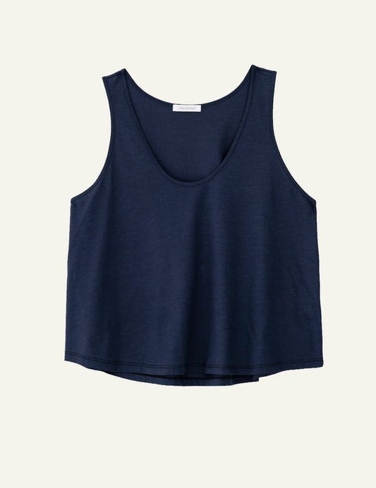 Philosophy cropped top dark blue sleeveless V neck loose front view