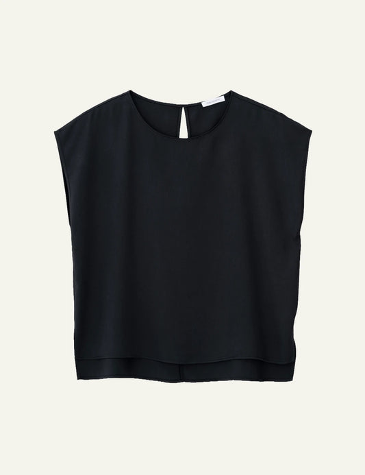 Philosophy cropped top off black sleeveless loose round neck front view