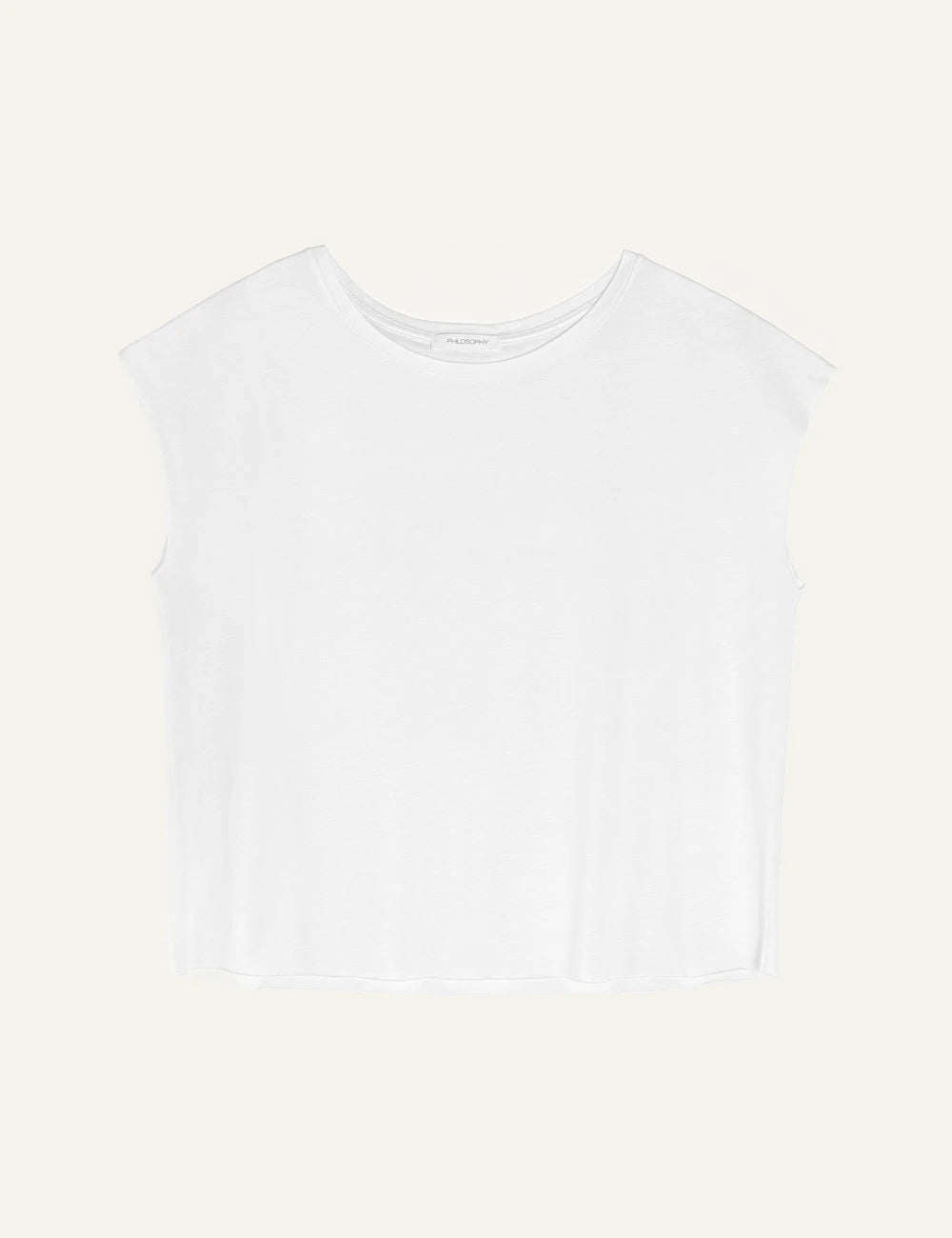 Philosophy cropped top white sleeveless relaxed fit top front flat view