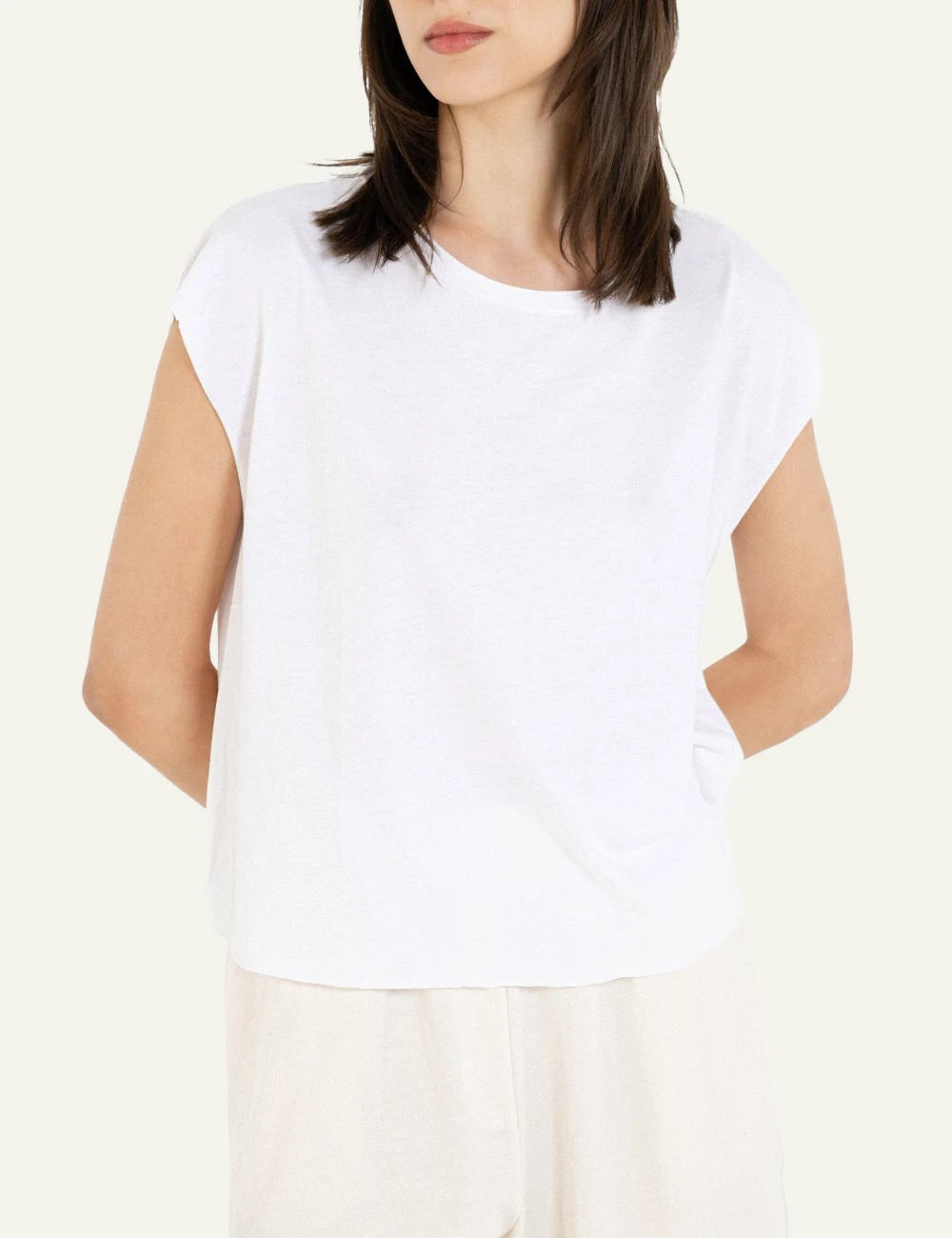 Philosophy cropped top white sleeveless relaxed fit top front model view