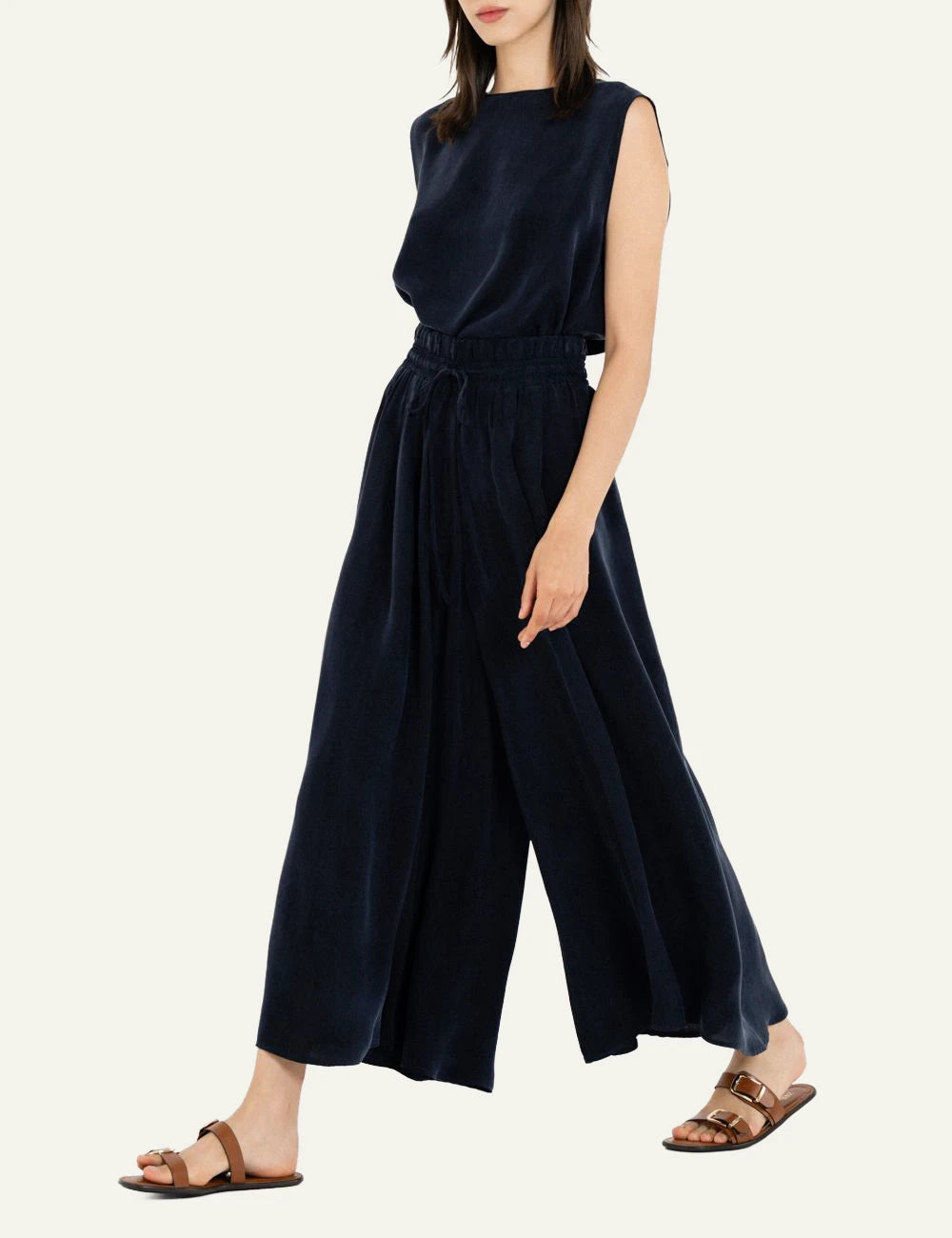 Philosophy cupro jupe culotte dark blue wide leg side view