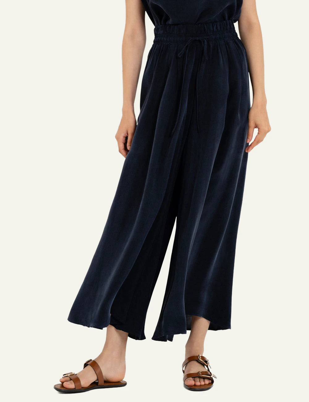 Philosophy cupro jupe culotte dark blue wide leg front model view