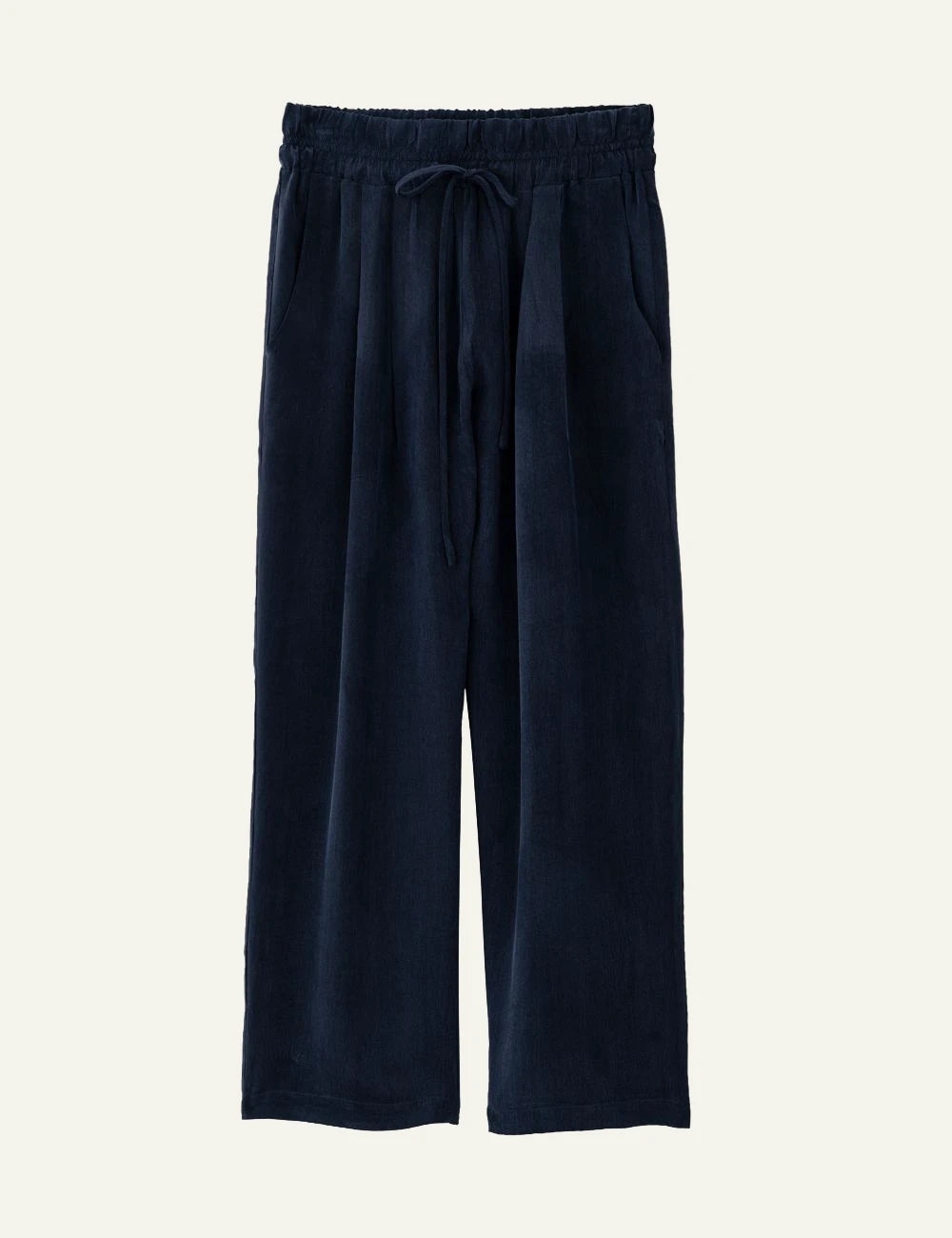 Philosophy cupro pleated pants dark blue wide leg front flat view