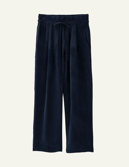 Philosophy cupro pleated pants dark blue wide leg front flat view