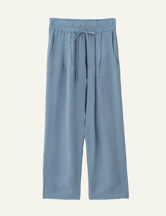 Philosophy cupro pleated pants dusty blue wide leg front flat view