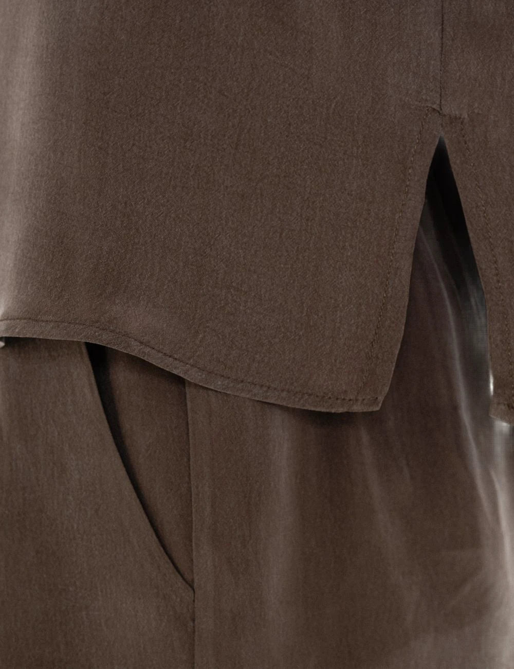 Philosophy cupro shirt brown short sleeve shirt side detail view