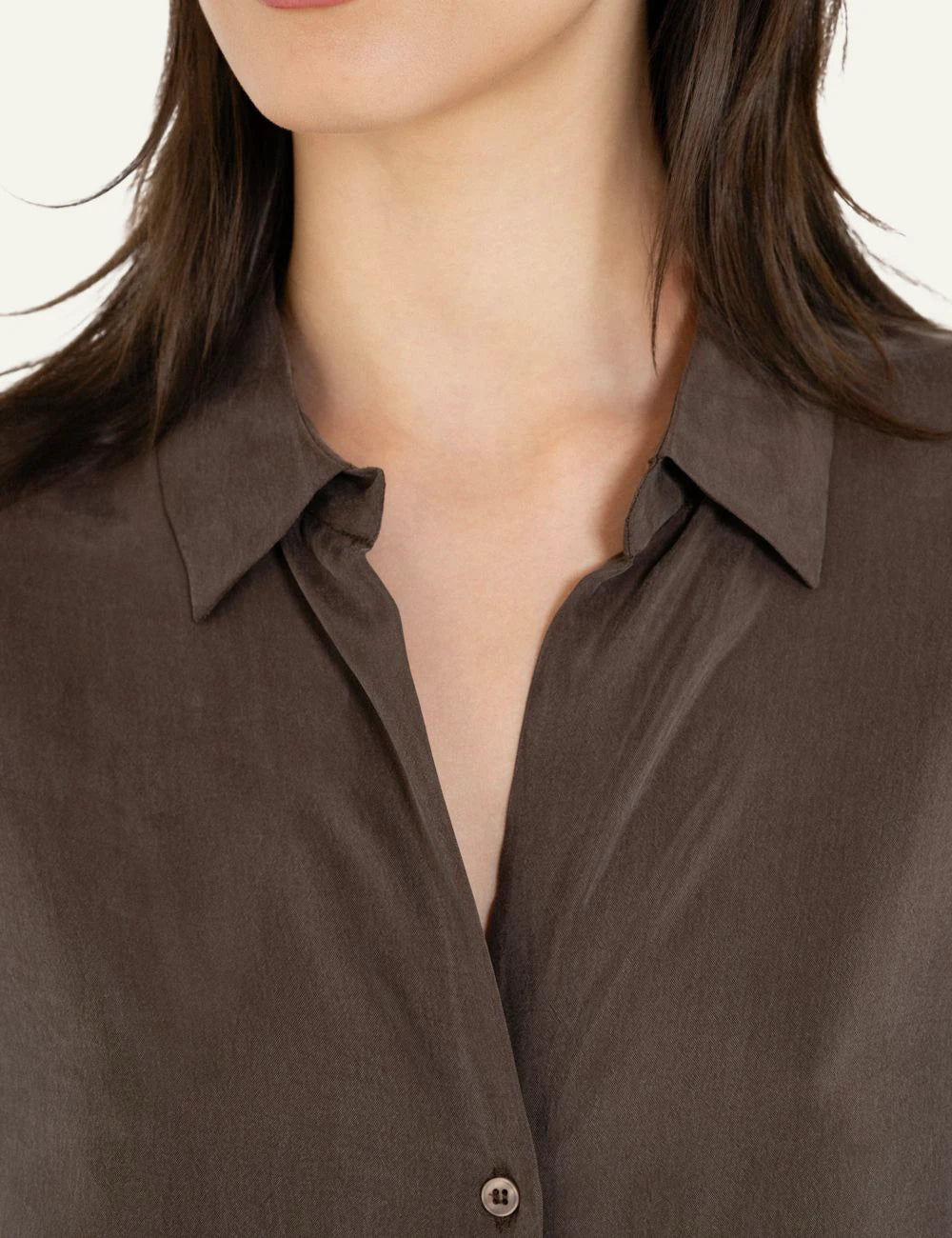 Philosophy cupro shirt brown short sleeve shirt front detail view