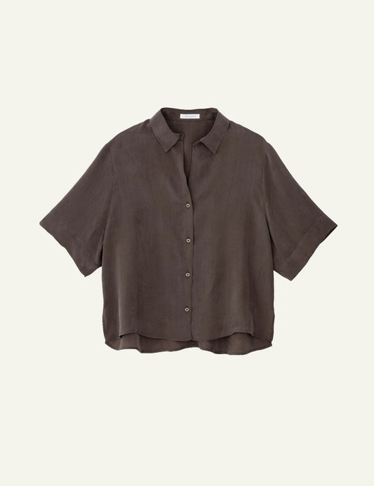 Philosophy cupro shirt brown short sleeve shirt front flat view