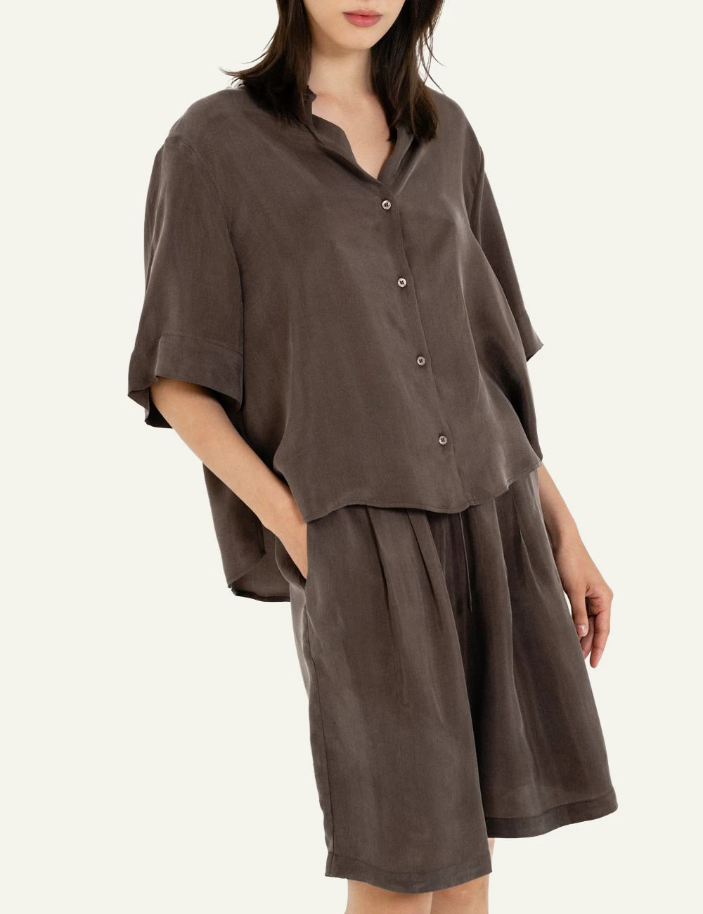 Philosophy cupro shirt brown short sleeve shirt side view