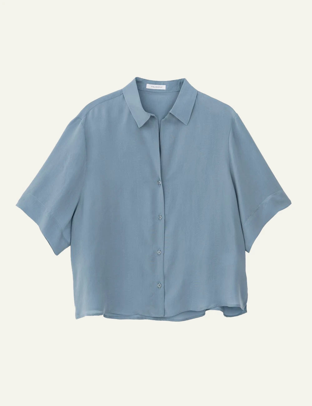 Philosophy cupro shirt dusty blue short sleeve shirt front flat view