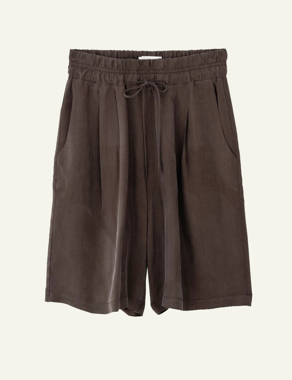Philosophy cupro shorts brown relaxed fit front flat view