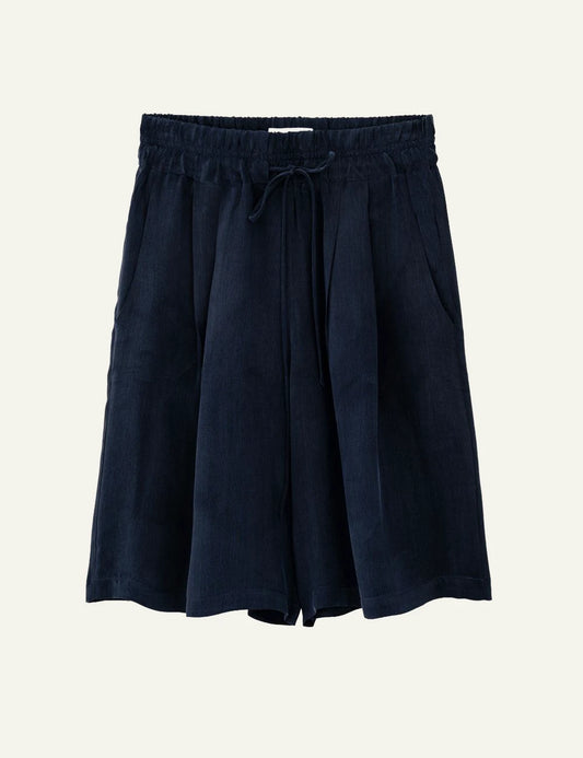 Philosophy cupro shorts dark blue relaxed fit front flat view