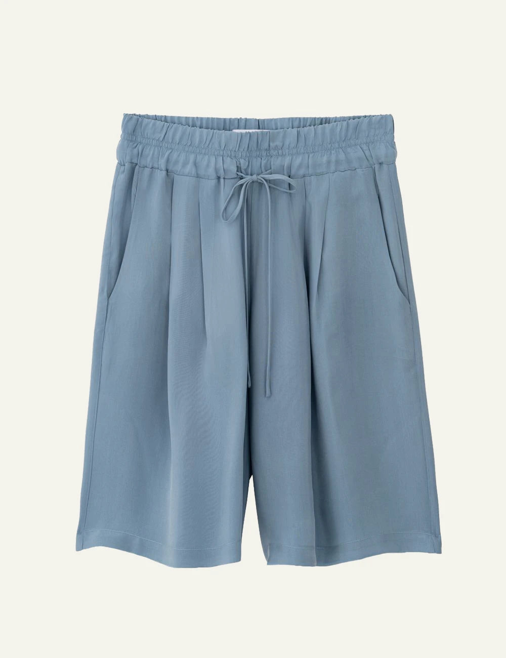 Philosophy cupro shorts dusty blue relaxed fit front flat view