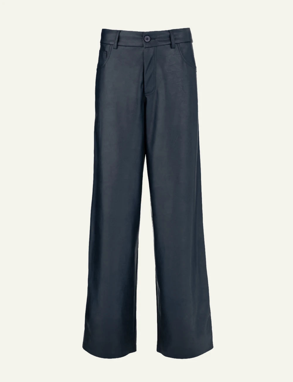 Philosophy dark blue leather wide leg pants for women front view