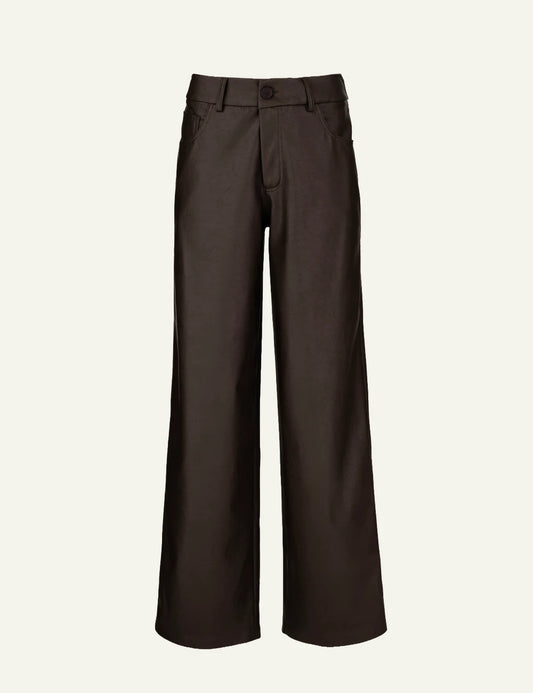 Philosophy dark brown leather wide leg pants for women