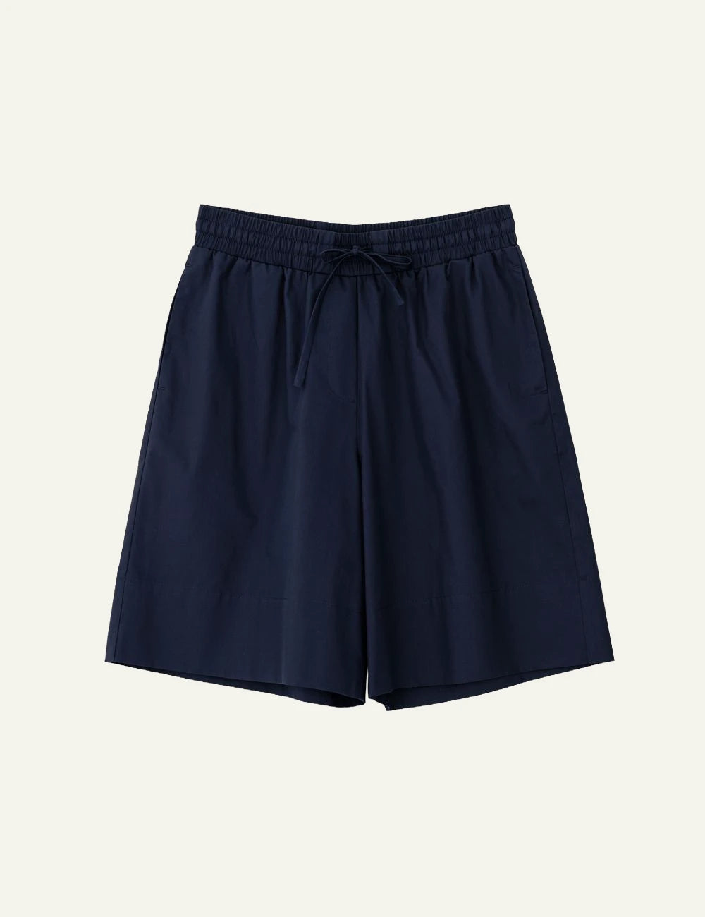 Philosophy dark blue poplin shorts front view elastic waist
