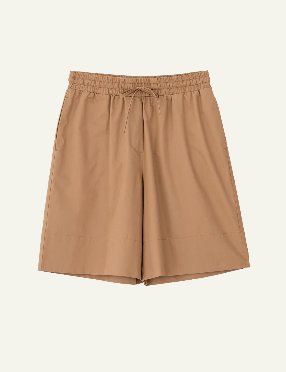 Philosophy camel poplin shorts front view elastic waist