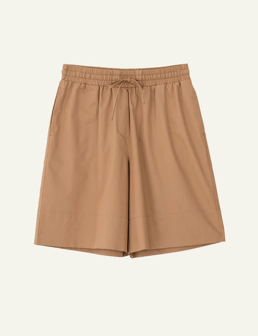 Philosophy camel poplin shorts front view elastic waist