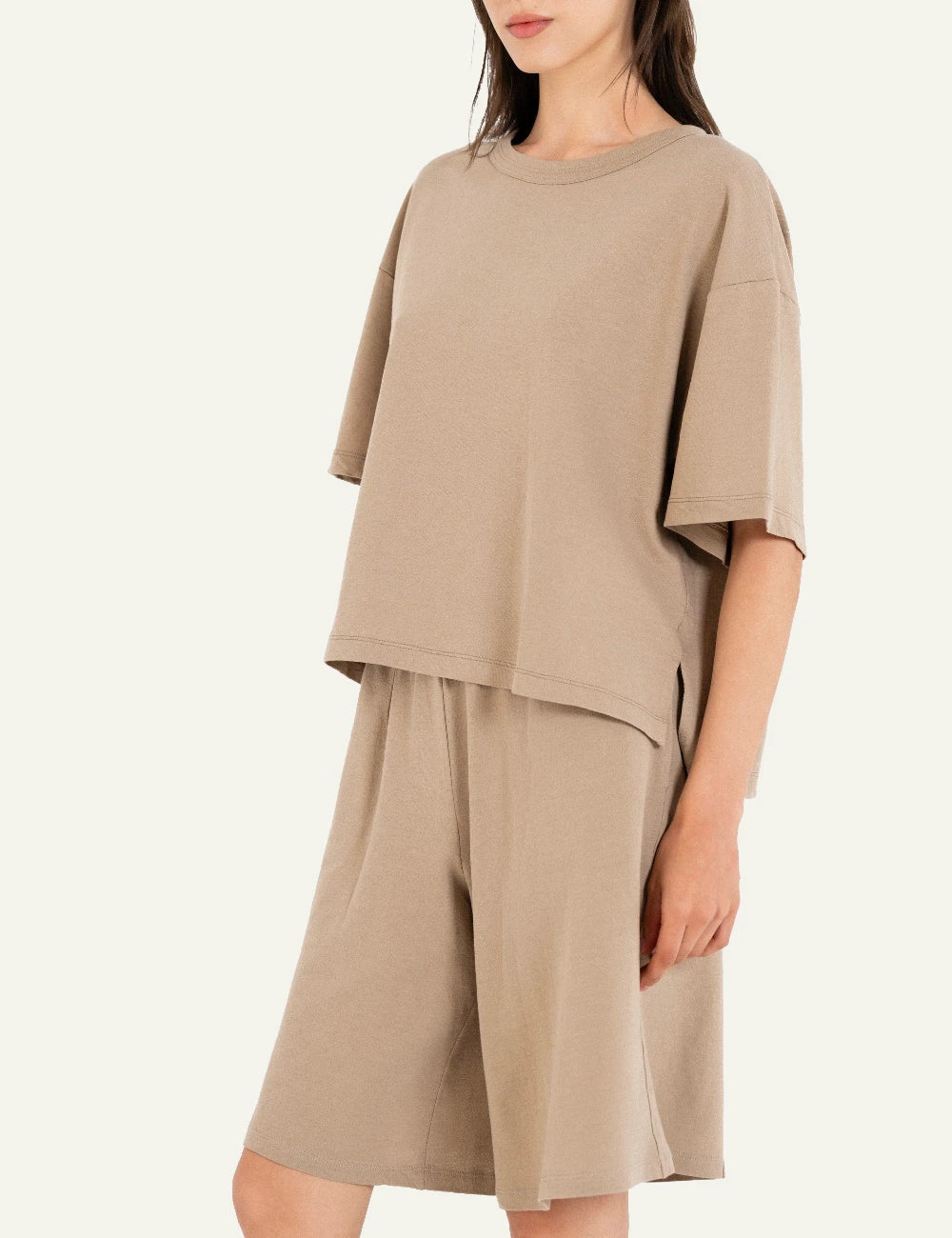 Philosophy futter cropped top beige short sleeve loose fit side view