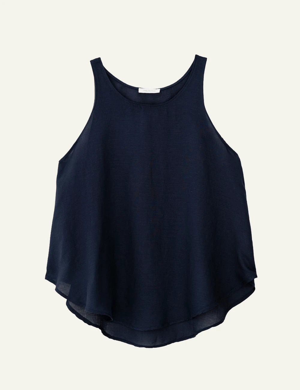 Philosophy gauze halter neck top dark blue front view