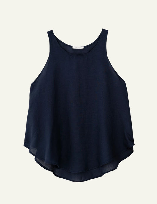 Philosophy gauze halter neck top dark blue front view