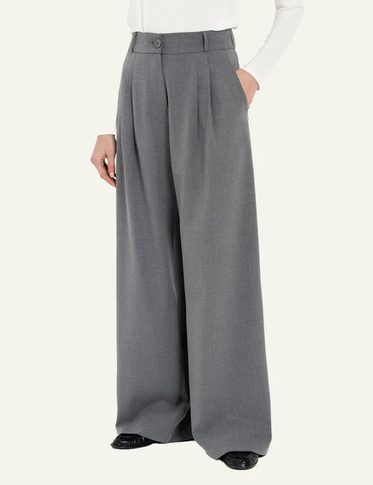 Philosophy grey light T/R pleated wide leg pants for women front view