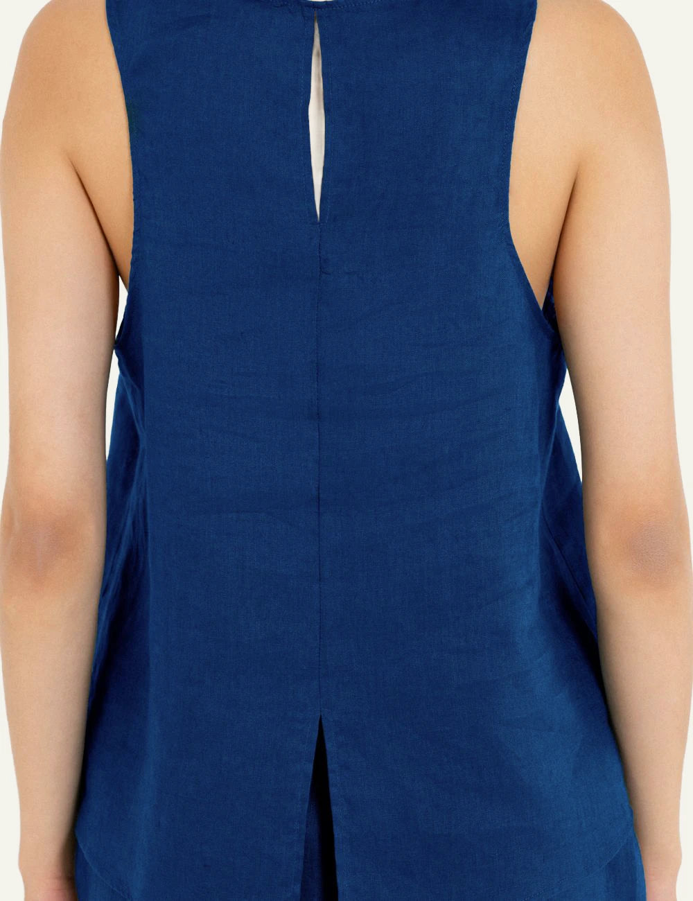 Philosophy halter neck top blue back slit detail