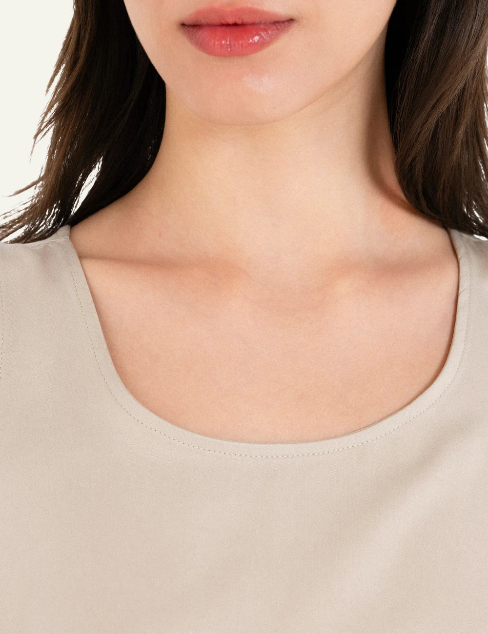 Philosophy halter neck blouse light beige sleeveless loose front detail view