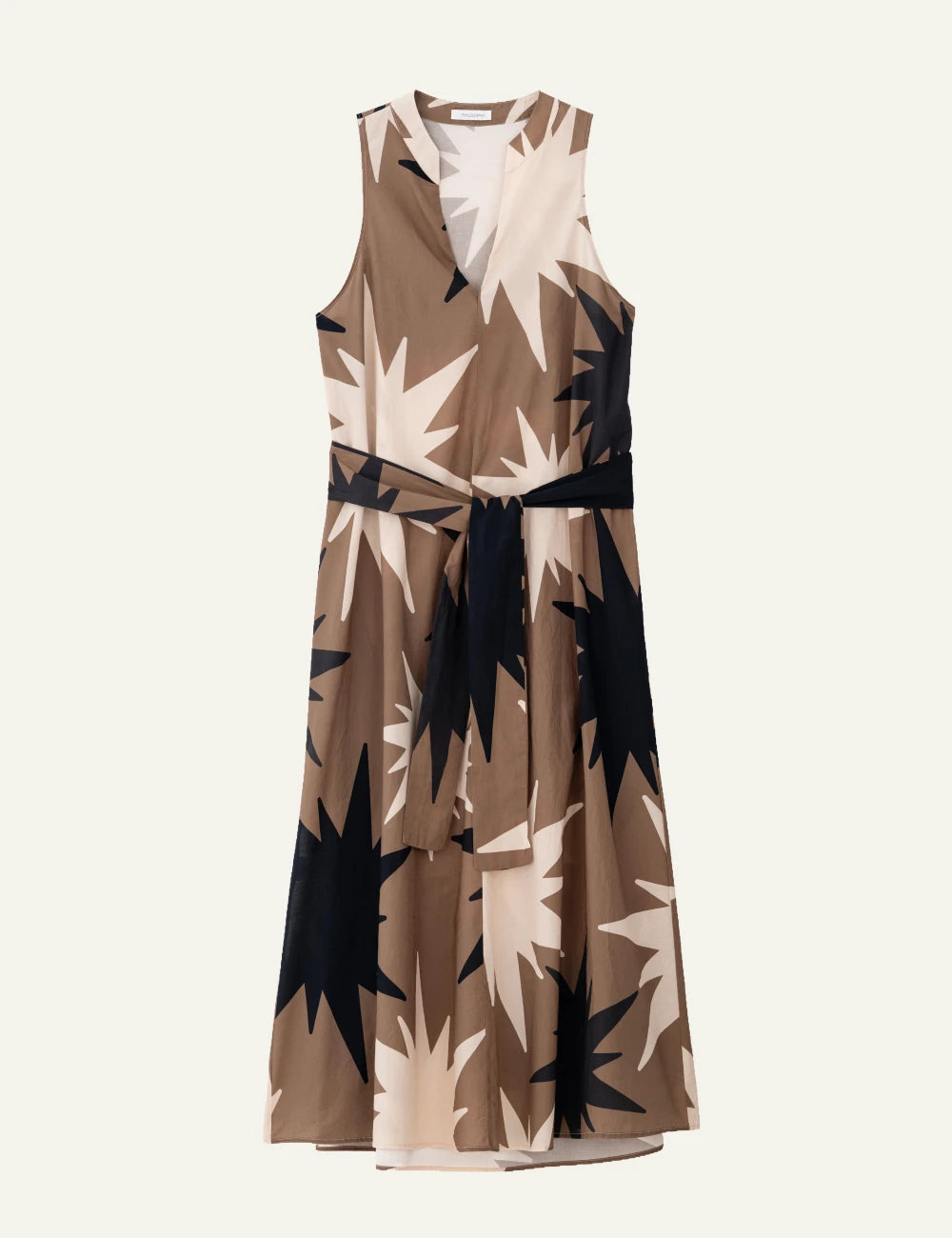 Philosophy halter neck dress taupe midi sleeveless belted front view