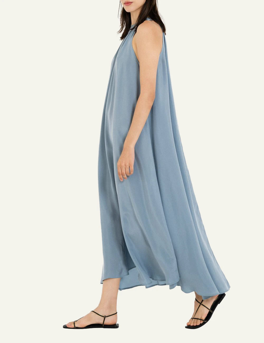 Philosophy halter neck maxi dress dusty blue side view