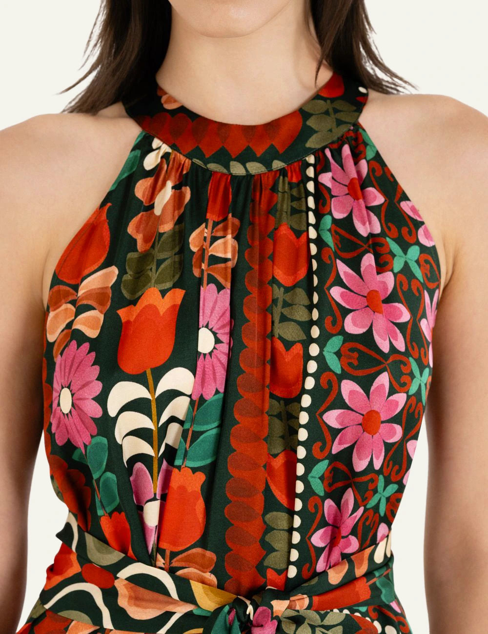 Philosophy halter neck maxi dress multicolor floral print front detail view