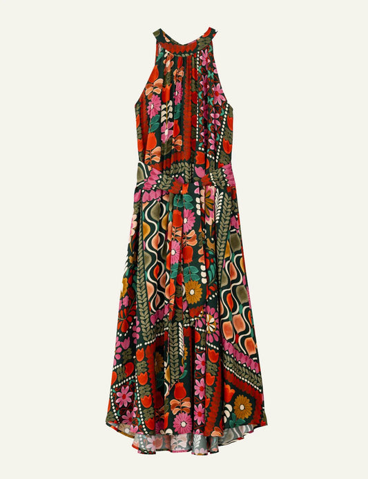 Philosophy halter neck maxi dress multicolor floral print front flat view