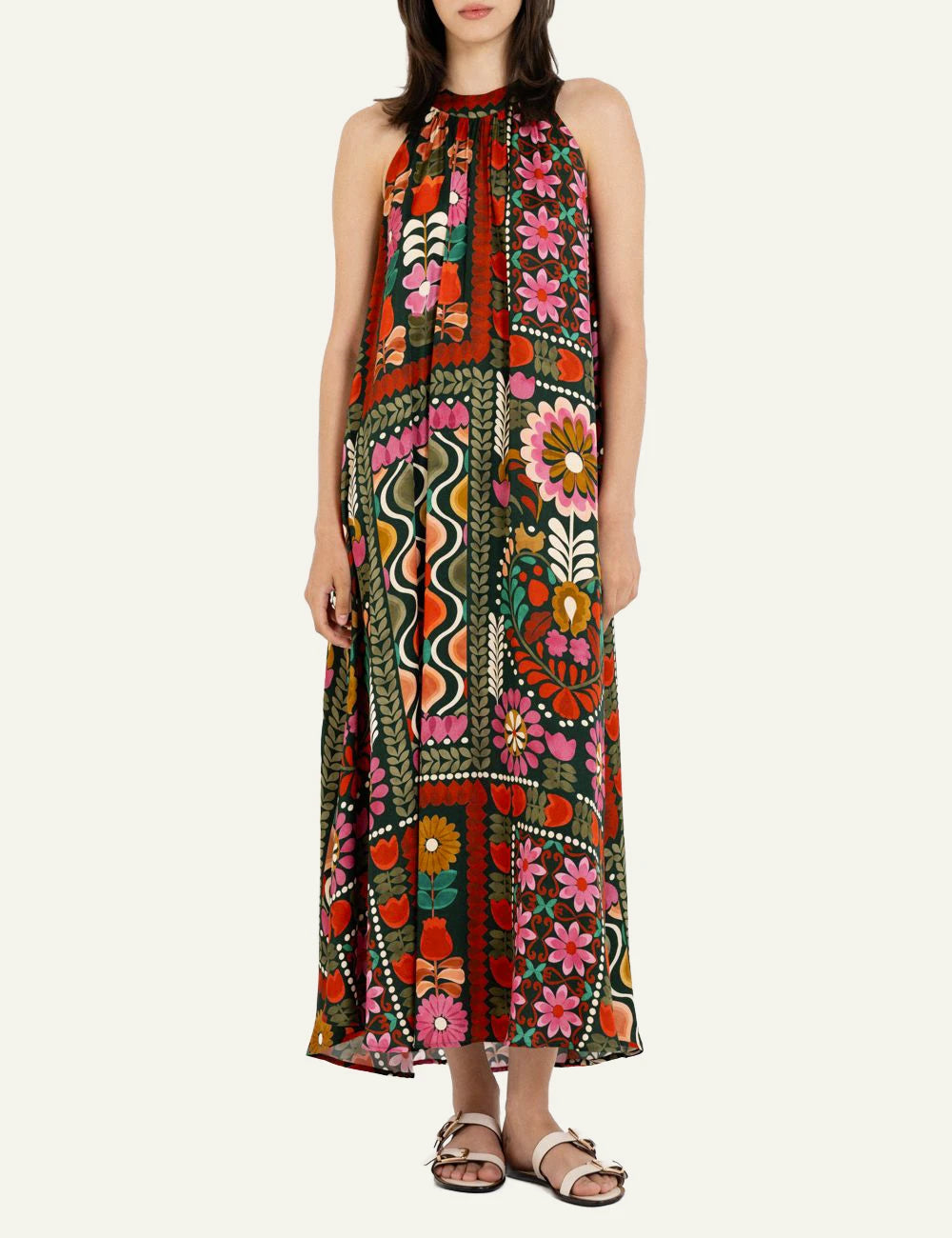 Philosophy halter neck maxi dress multicolor floral print front model view
