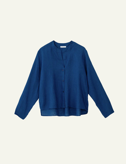 Philosophy linen cropped shirt blue front view