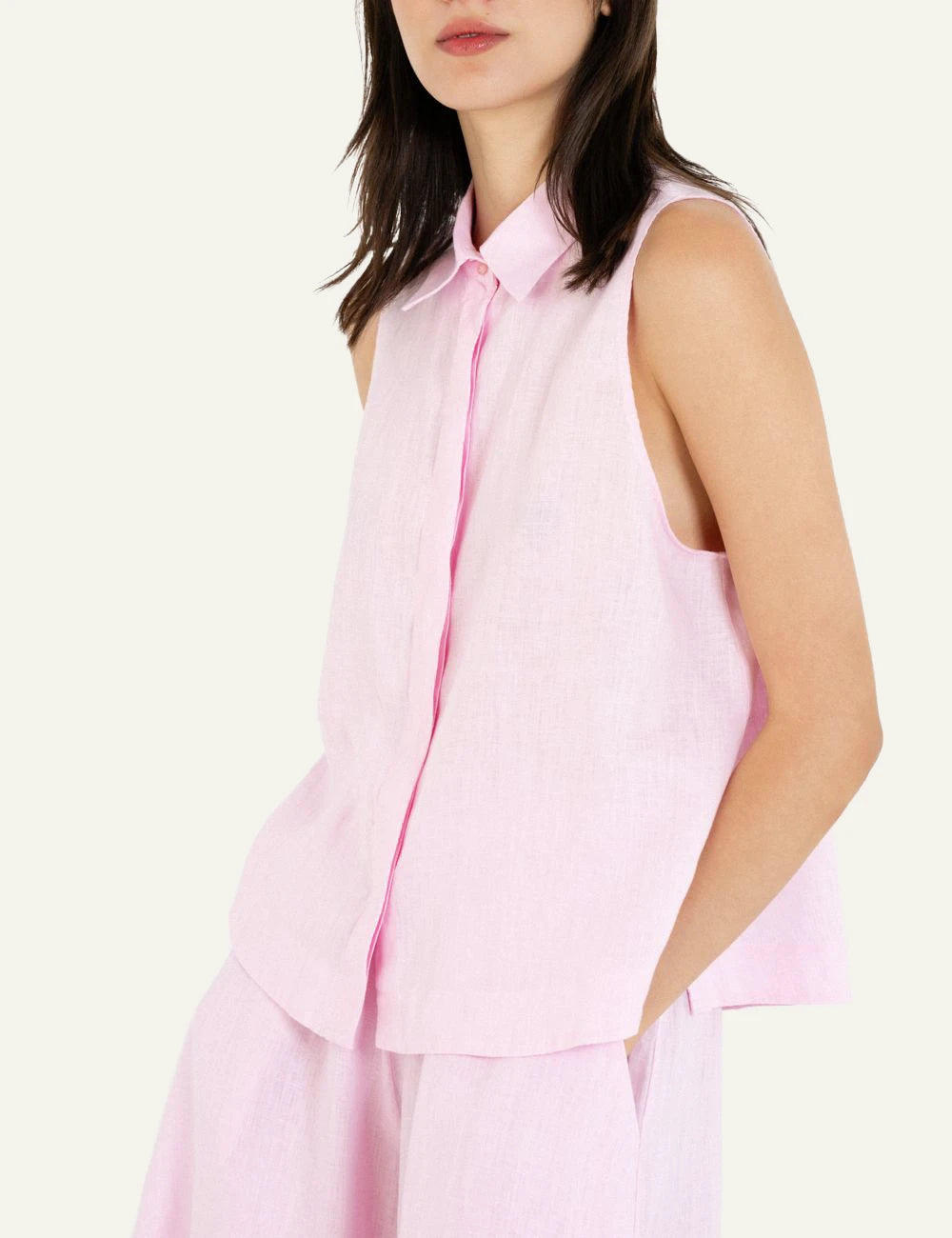 Philosophy linen cropped shirt pink side view detail